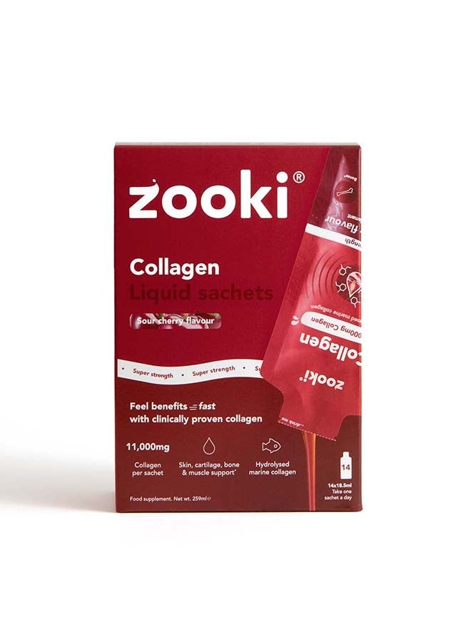 Zooki Super Strength Liposomal Collagen 11,000mg – Sour Cherry Flavor – High Absorption Liquid Collagen Sachets – Skin, Hair & Joint Support – 14 Sachets - Image 1